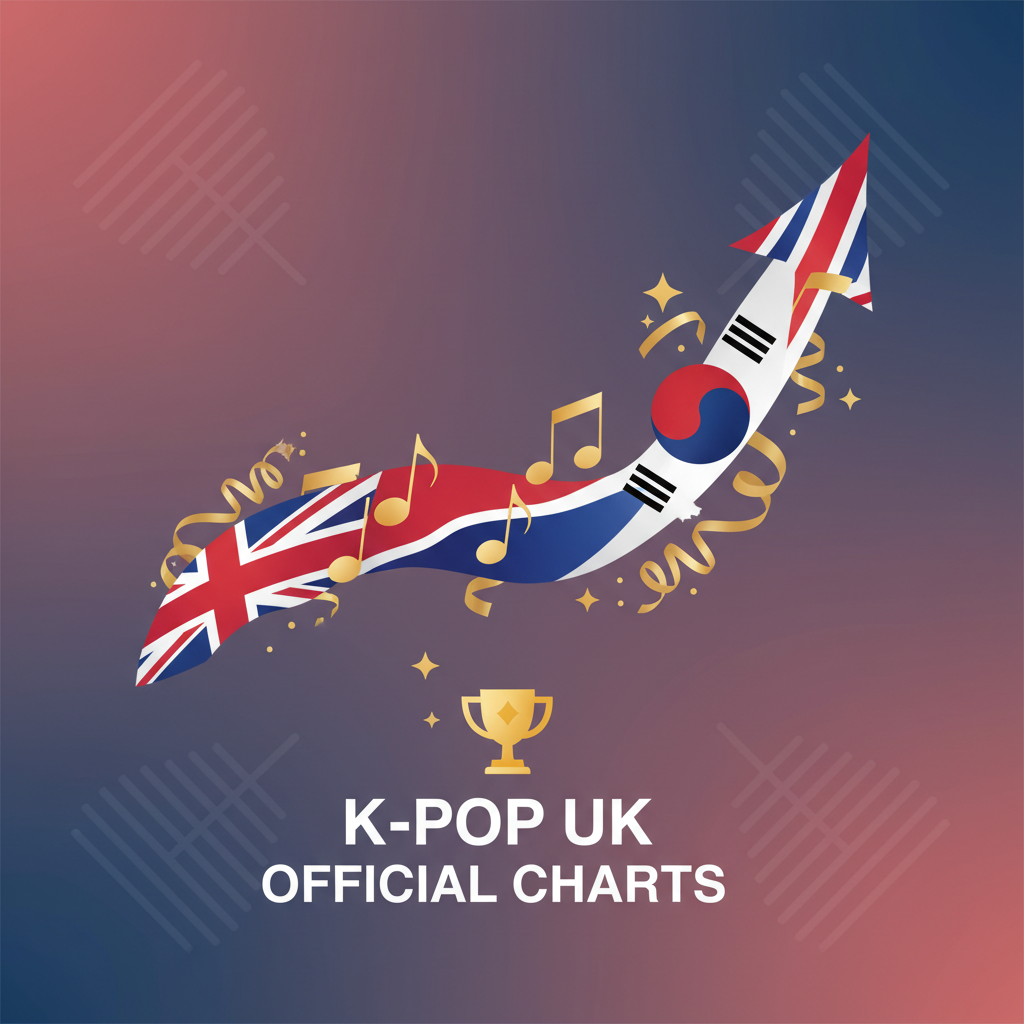 Symbolic chart success with UK and Korean flag elements