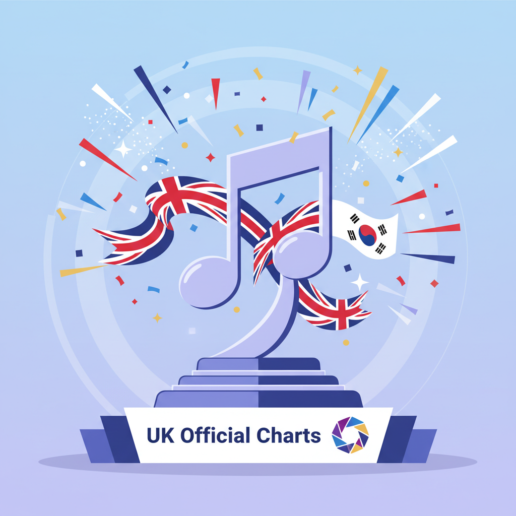 Music note trophy with UK and Korean ribbons