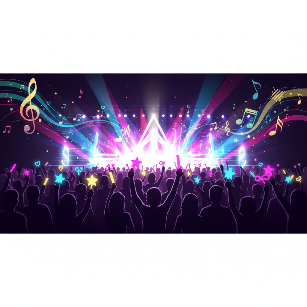 Silhouette of a crowd watching a K-pop variety show with light sticks