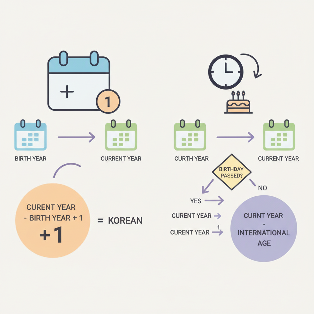 Korean age calculator content image explaining Korean age formula vs international age