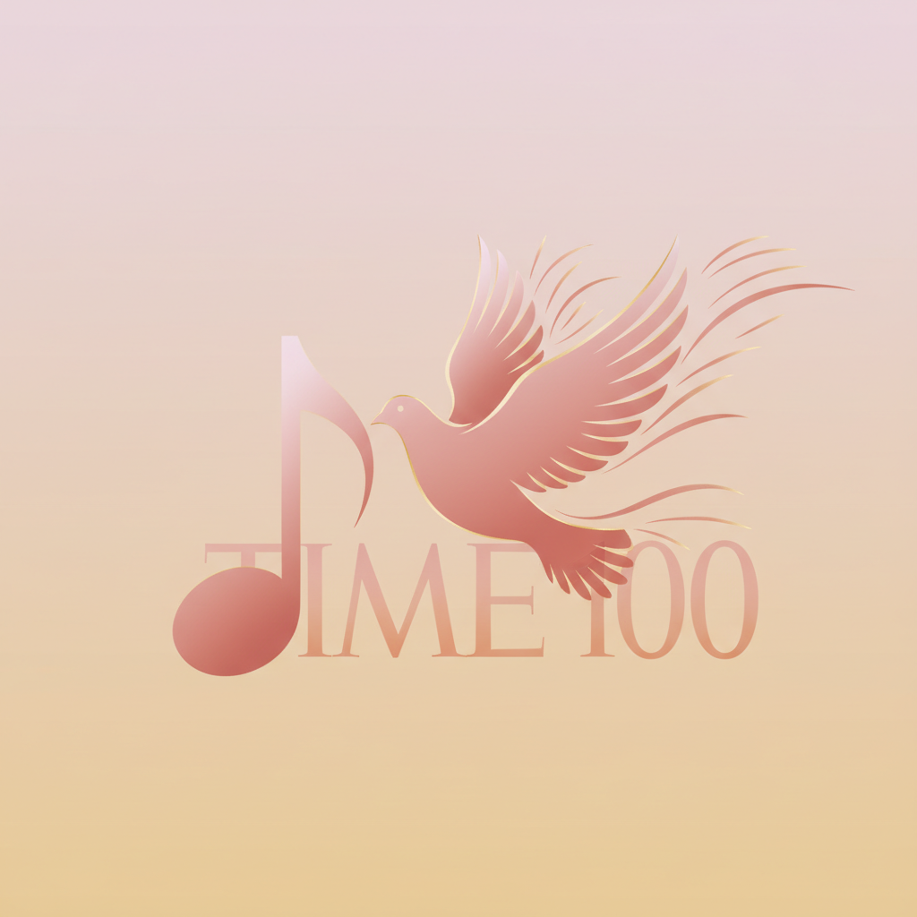 Music note transforming into dove with TIME 100 logo background