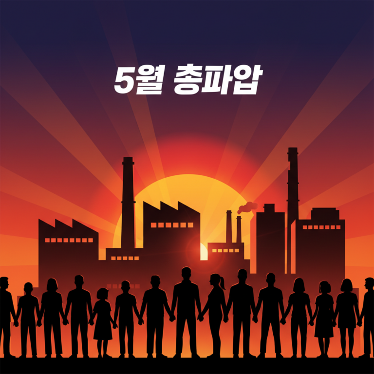 Samsung Electronics workers holding strike signs and banners during labor protest