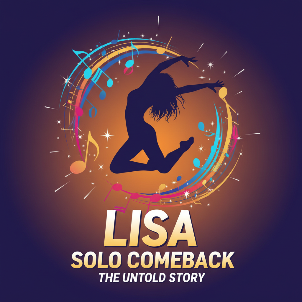 Silhouette of a dancer representing Lisa's solo comeback with musical notes and stage lights
