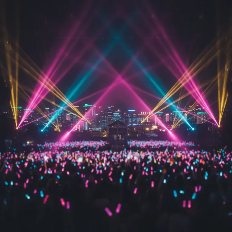 Silhouette of a large concert audience with light sticks at a Twice North America tour show, representing the record-breaking attendance