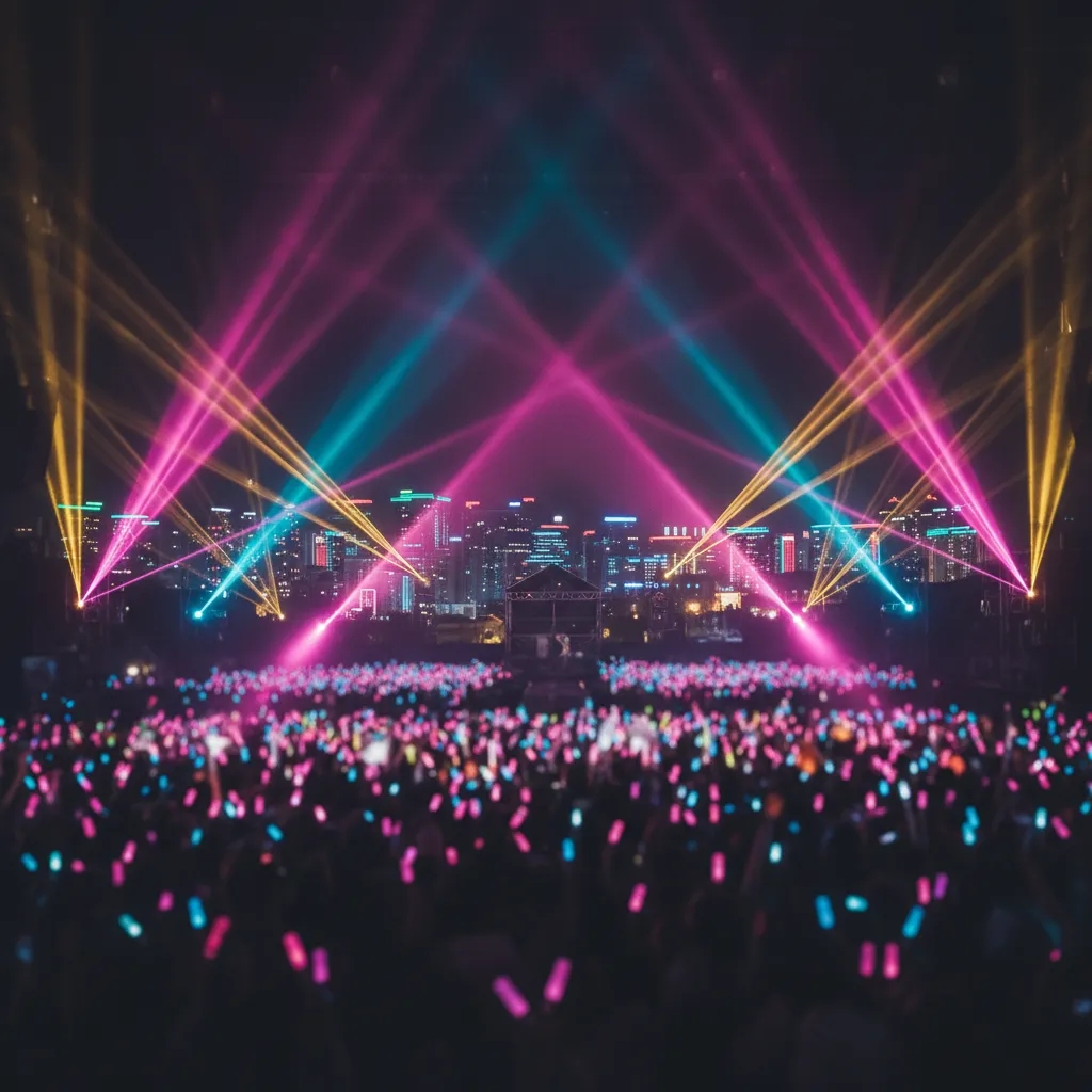 Silhouette of a large concert audience with light sticks at a Twice North America tour show, representing the record-breaking attendance