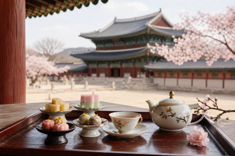 Spring royal tea and desserts at Gyeongbokgung Palace Saenggwabang in Seoul.