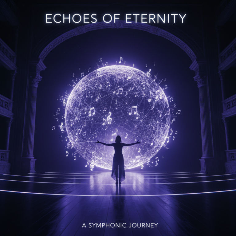 Silhouette of a performer on stage facing a glowing globe of interconnected lights, representing global impact and documentary storytelling