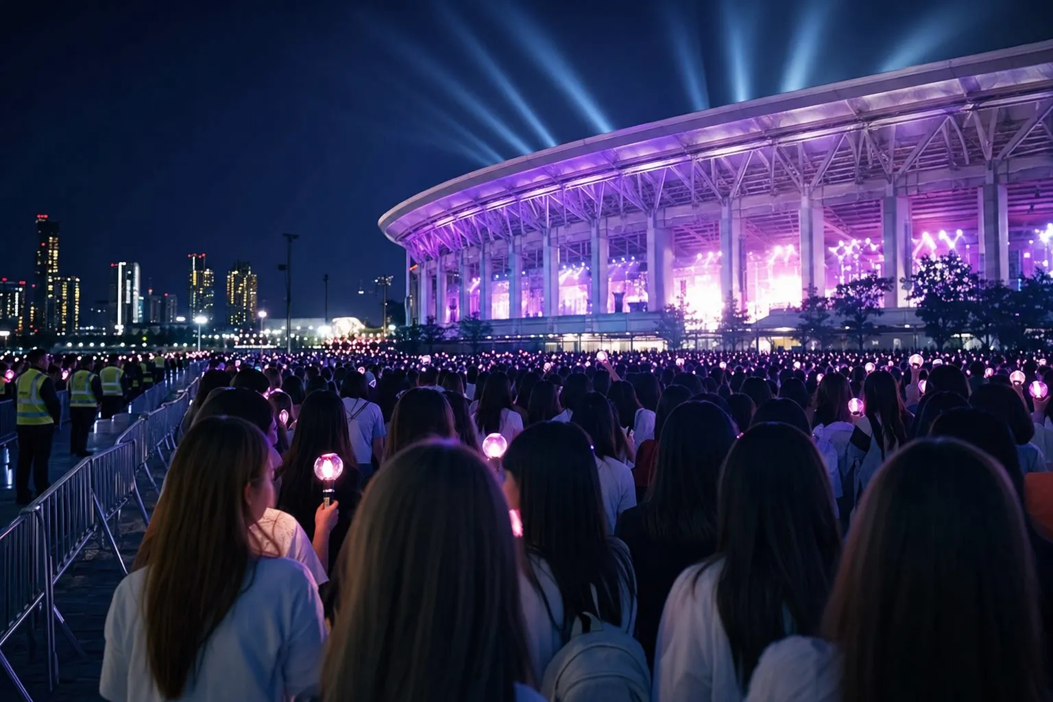 A crowded South Korean stadium concert scene suggesting overwhelming demand for major K-pop venues.