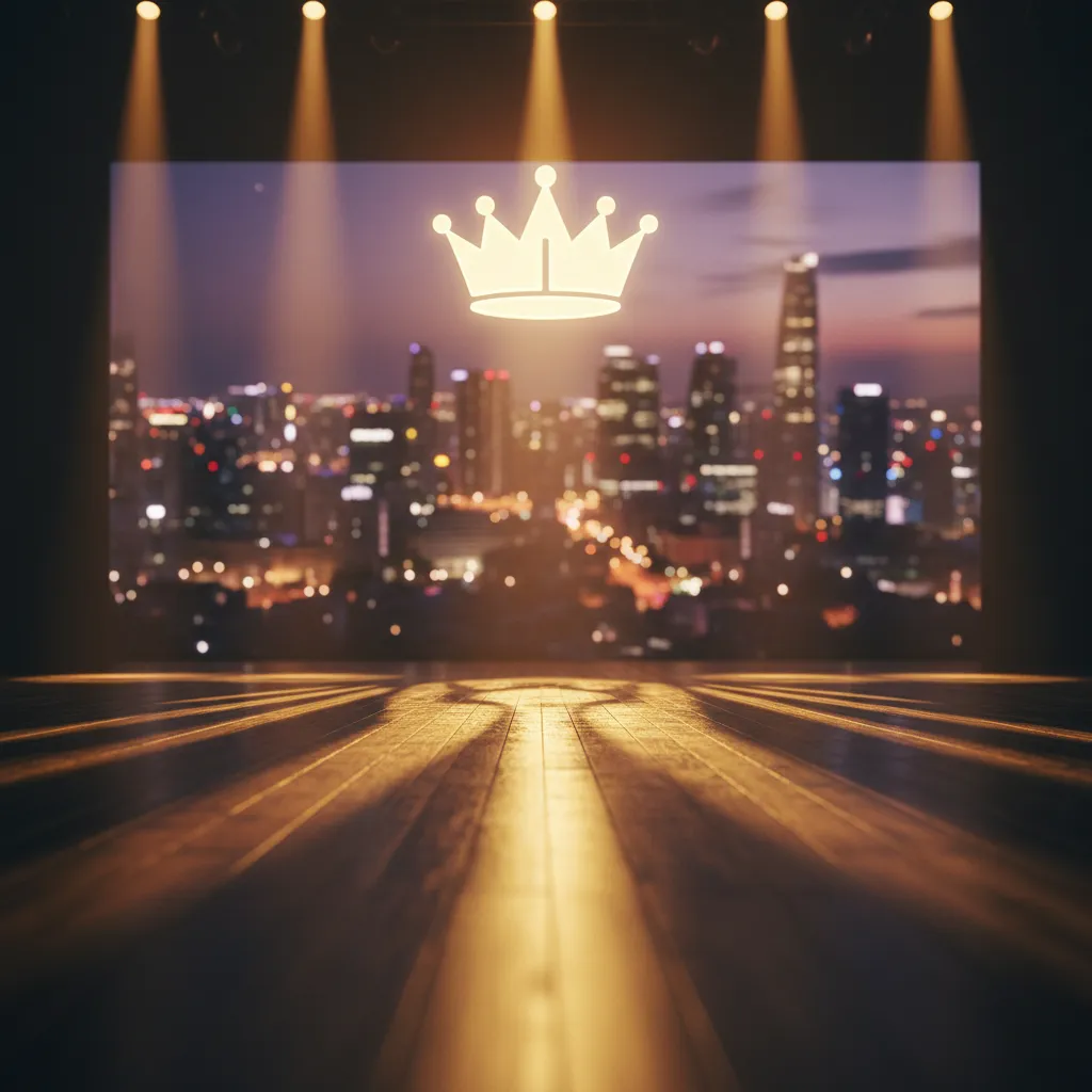 Empty stage with a crown light symbolizing BTS's kingly return