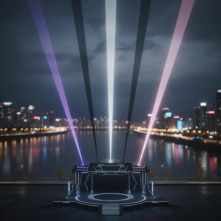 Thumbnail showing four colored light beams converging over a stage silhouette representing the April 2026 idol comeback showdown