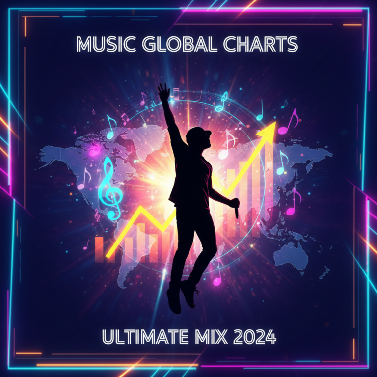 Thumbnail showing a faceless silhouette of a performer with musical notes, a rising chart, and a world map, conveying a global K-pop comeback theme