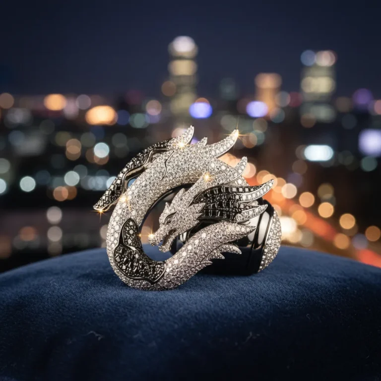 Diamond in-ear accessory on velvet background representing G-Dragon's style