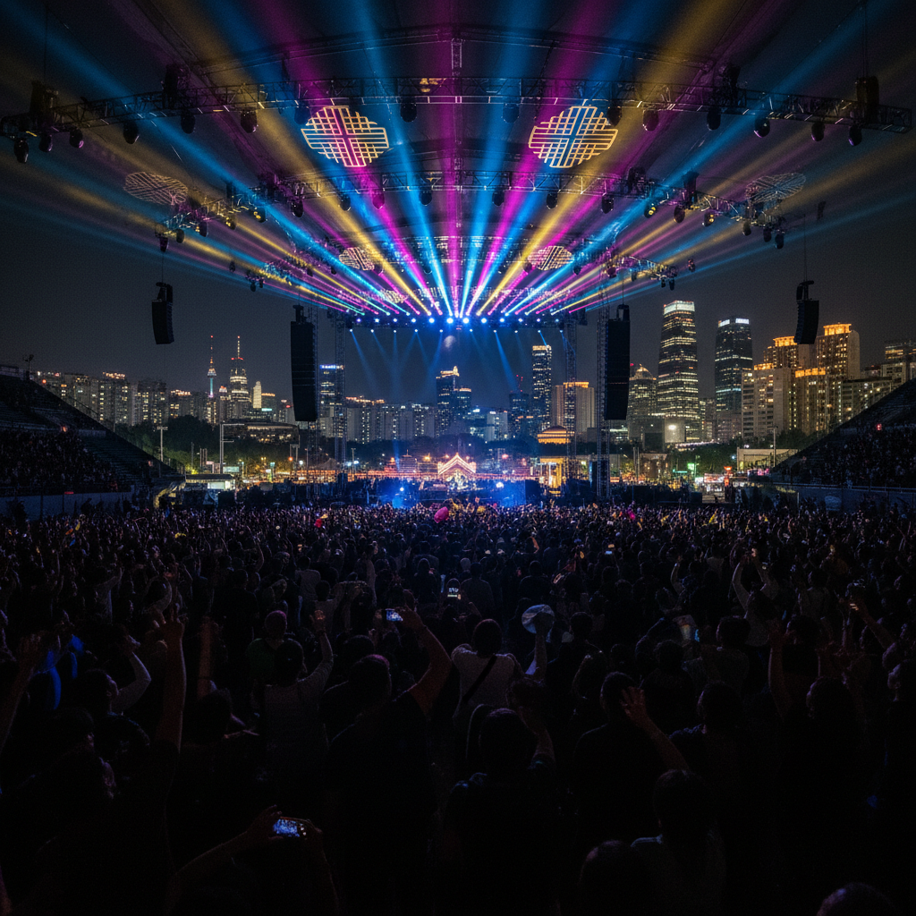Thumbnail of a faceless crowd at a BTS Arirang world tour concert in Seoul with dazzling lights and Korean aesthetic.