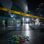 Overview of the wristband theft scene at the Goyang concert venue with police presence and scattered wristbands