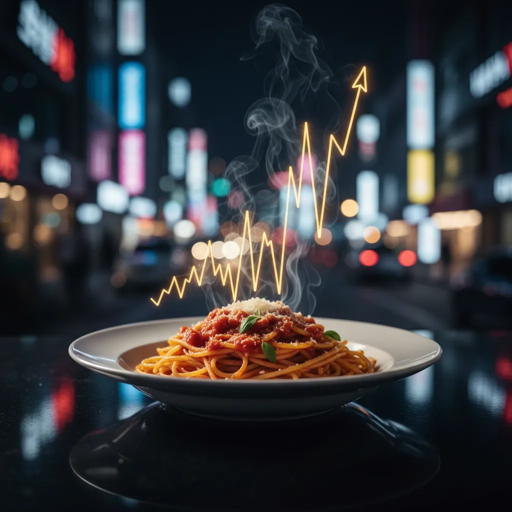 Thumbnail: spaghetti bowl with rising sound‑wave chart over a blurred Seoul night skyline.