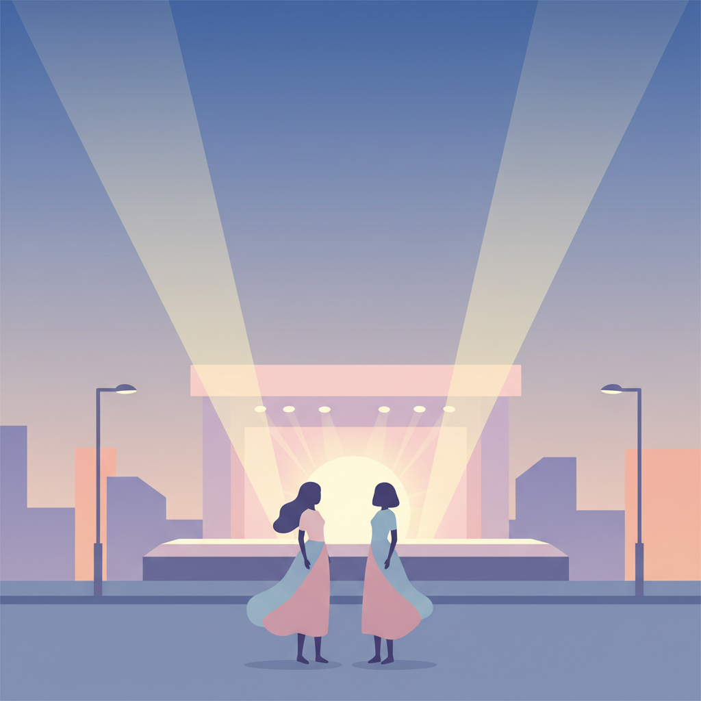 Two silhouettes representing Rosé and Lisa watching a stage, symbolizing their excitement after BIGBANG's Coachella performance