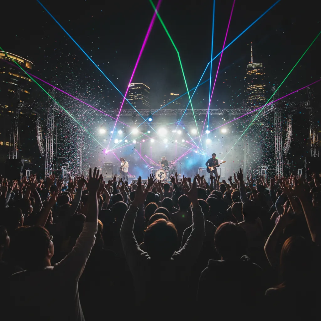 KickFlip debut fan concert in Seoul with stage lights and cheering crowd silhouette