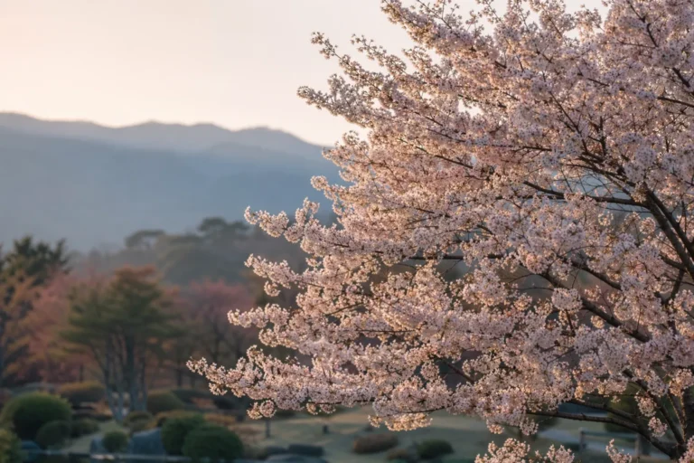 Jeju king cherry blossoms in full bloom at a quiet Yanggu botanic garden near the DMZ.