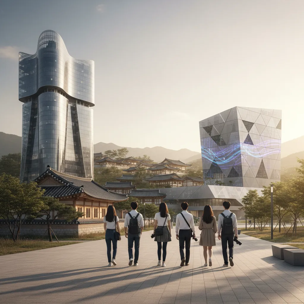 Overview of Jeonju K-Culture Tour showing modern K-Pop academy and content hub against the city skyline