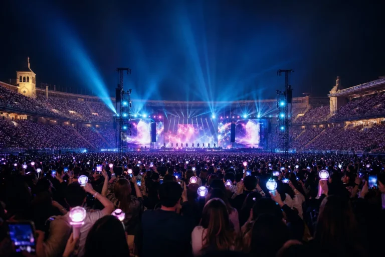 K-pop concert atmosphere at Barcelona Olympic Stadium for Music Bank Barcelona 2026