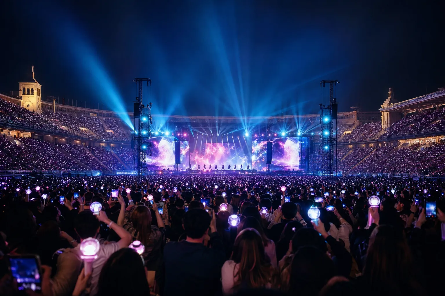 K-pop concert atmosphere at Barcelona Olympic Stadium for Music Bank Barcelona 2026