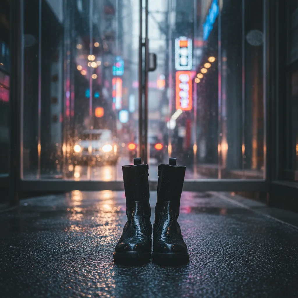 Stage boots on a rainy Seoul alley representing ITZY's world tour popularity