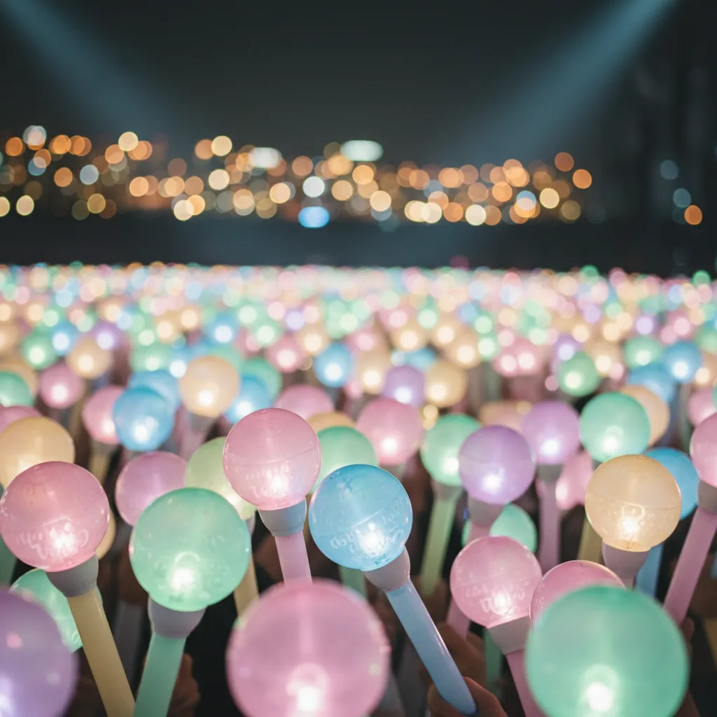 A multitude of light sticks blending into a colorful bokeh, symbolizing the huge fan turnout for Twice's North America tour