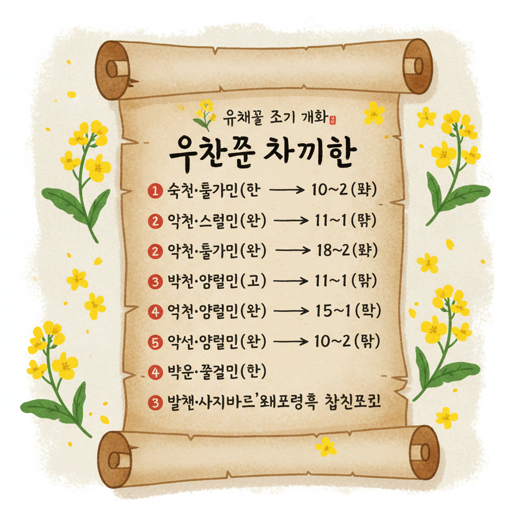Illustration of a festival schedule showing date adjustments for Jeju Canola Bloom 2026