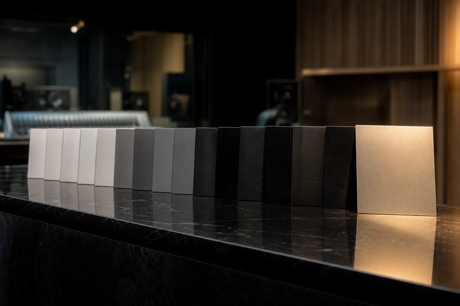 Fourteen album-like objects arranged in a studio display to represent TXT’s 14 consecutive chart-topping albums.