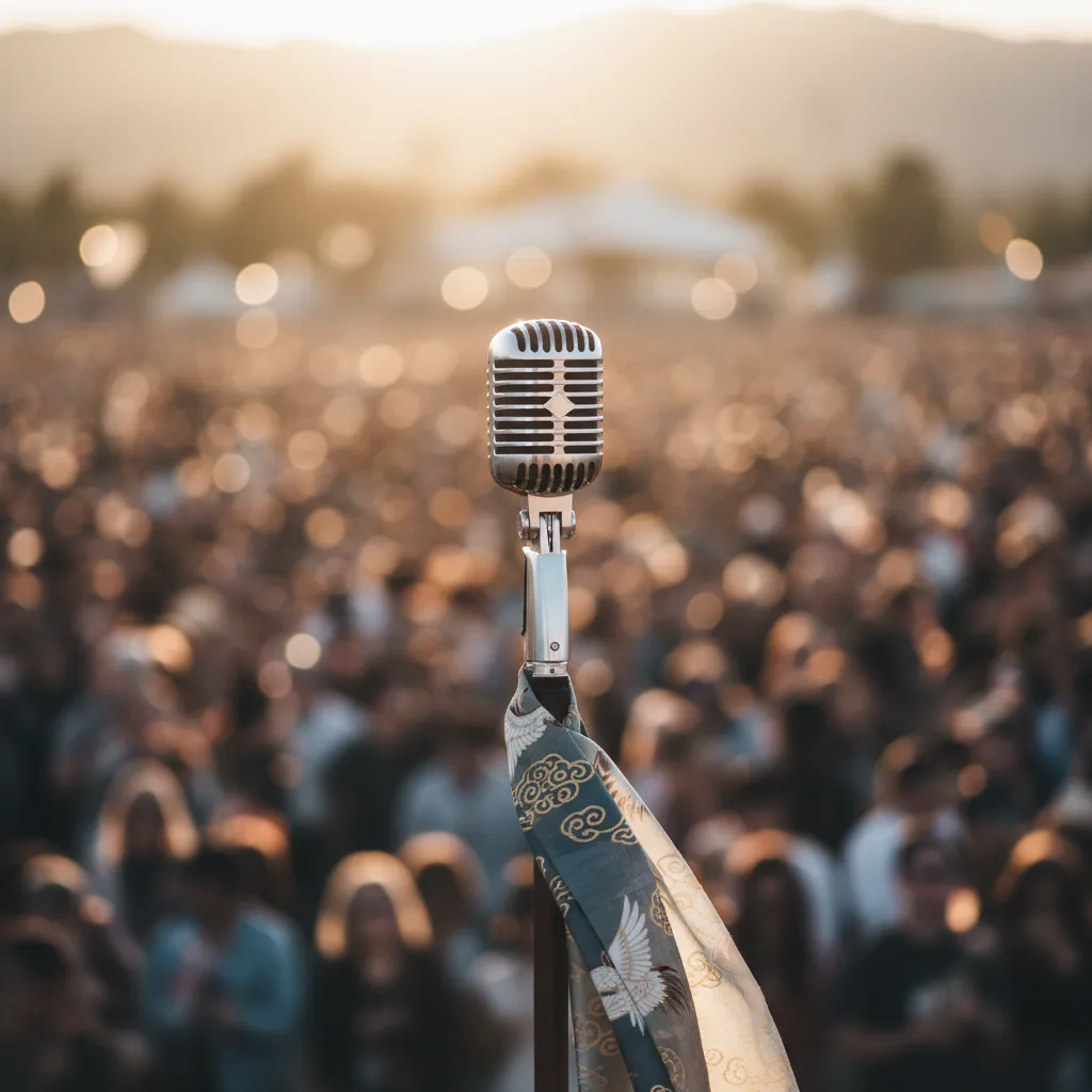 Microphone with Korean textile detail at Coachella performance