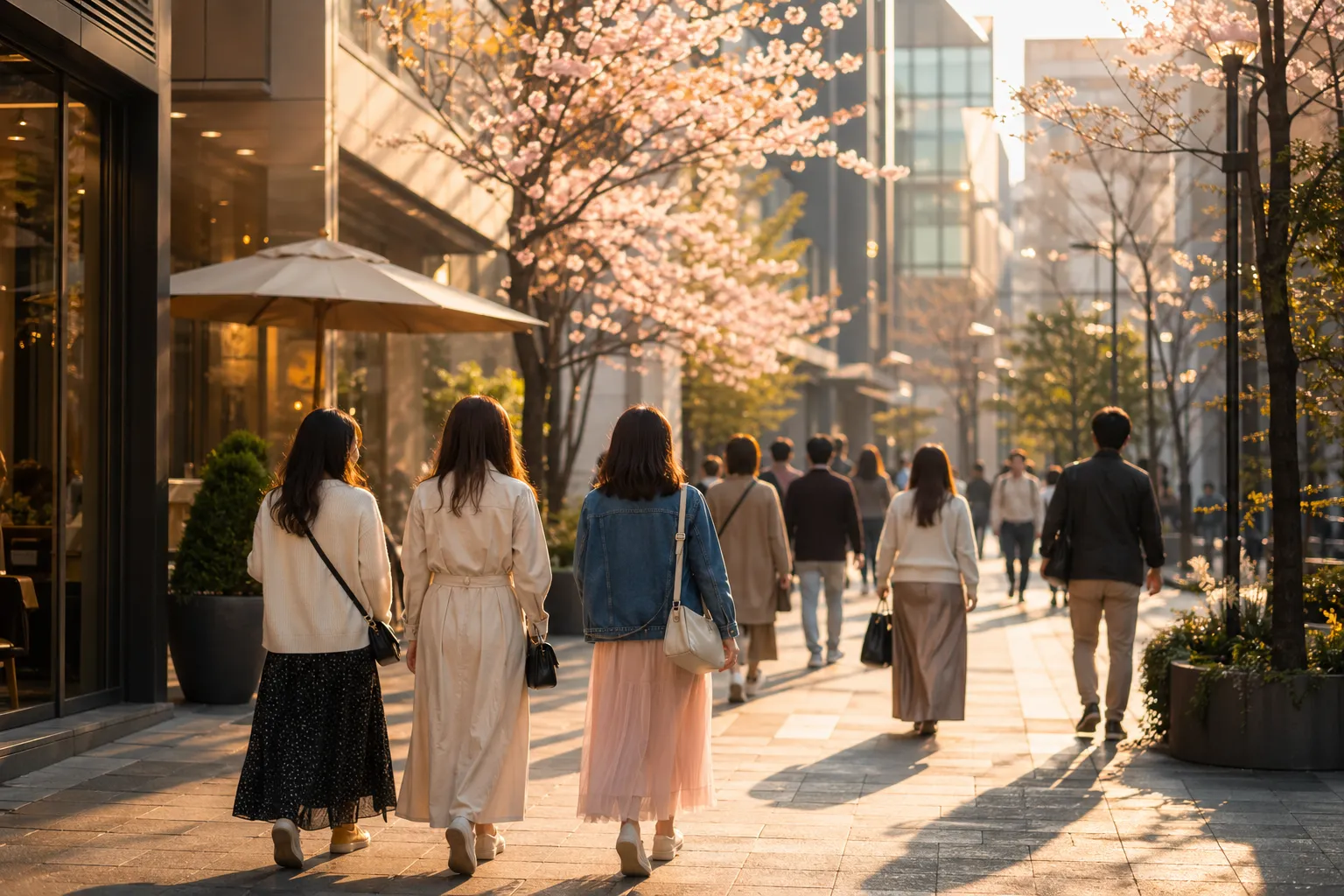 Japanese visitors exploring Seoul during Golden Week in a modern Korean city setting