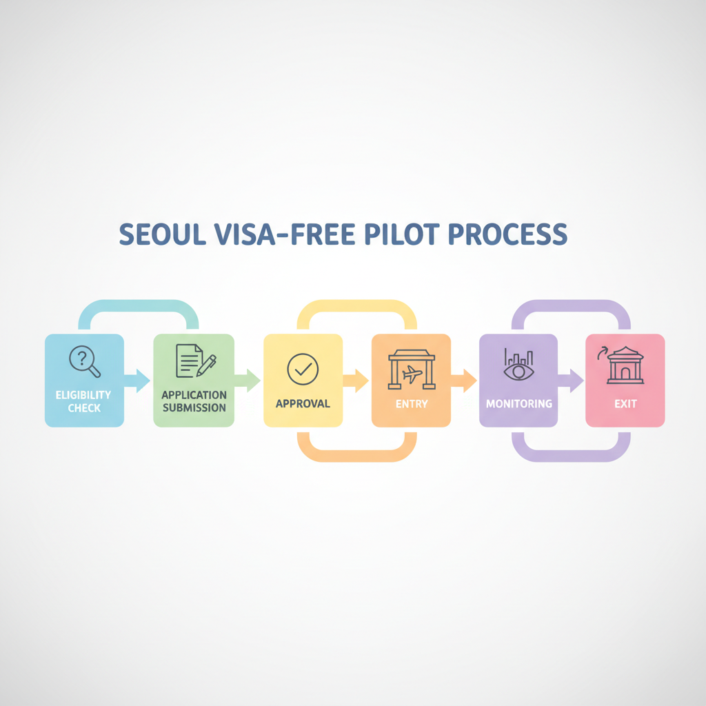 Infographic showing step‑by‑step process of Seoul's visa‑free pilot program
