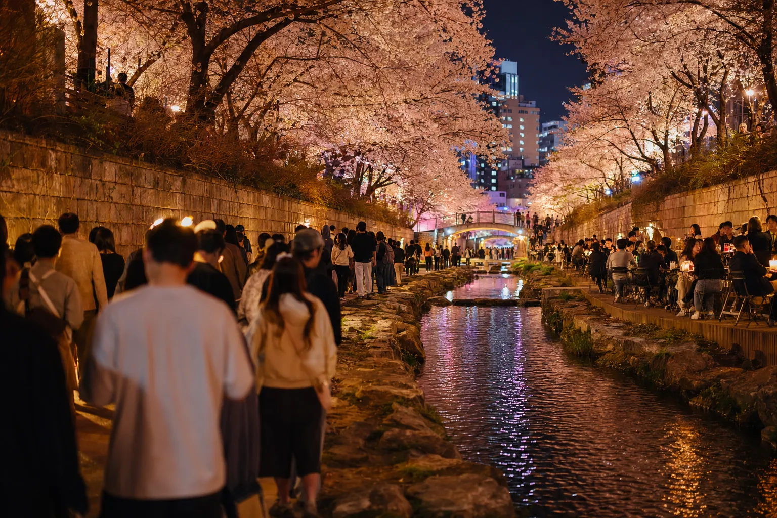 Seongbuk Stream Cherry Blossom Yajang crowds and outdoor seating