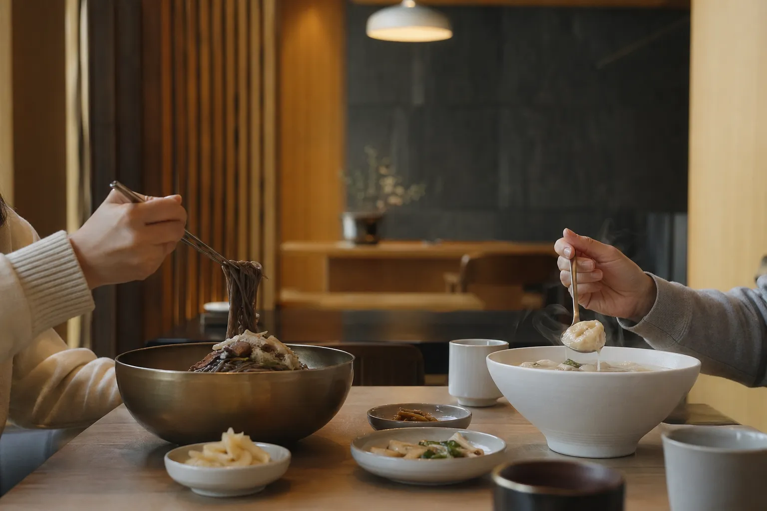 Andeok Bib Gourmand manduguk and beef cold noodles Seoul