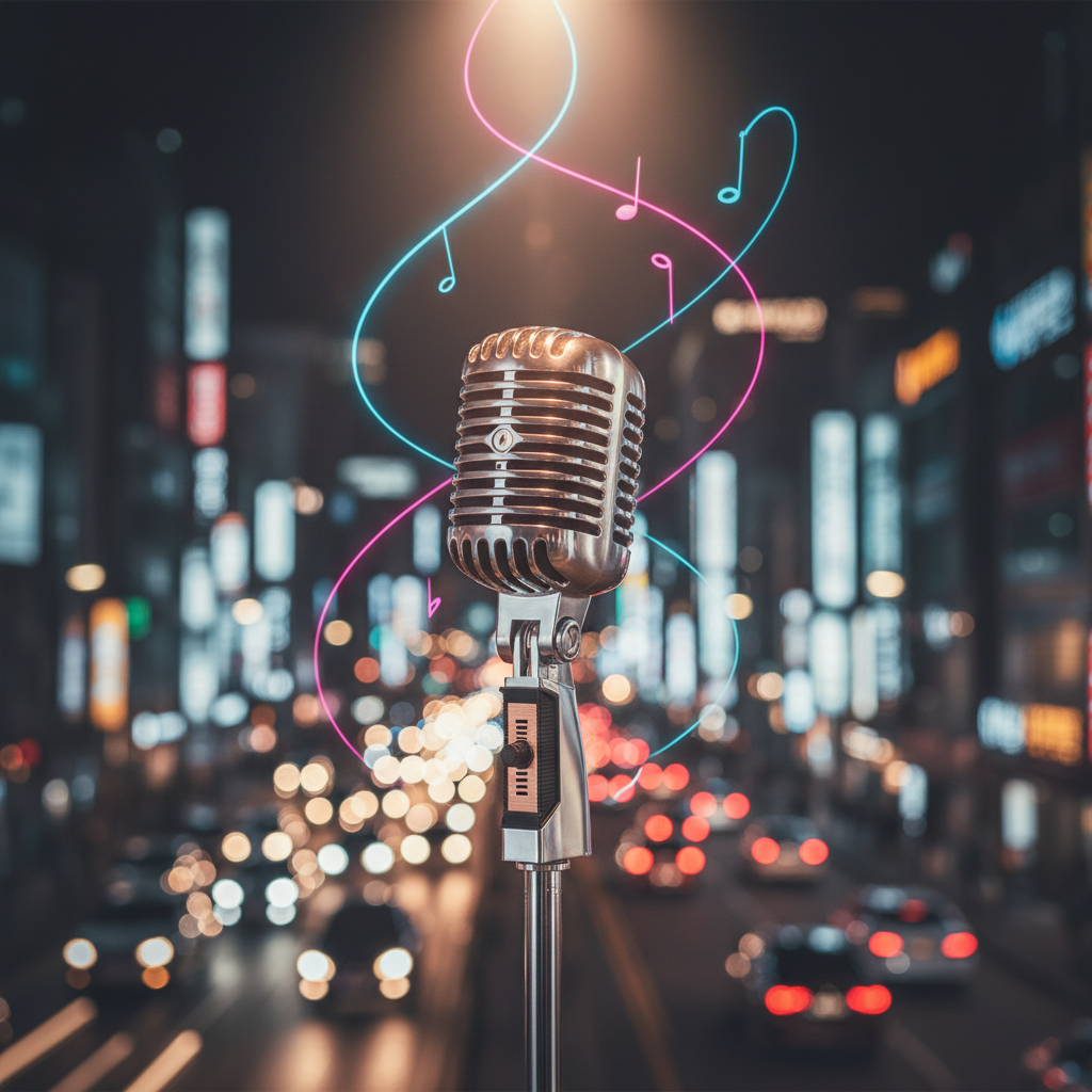 Content image illustrating the ARIRANG album track concept with microphone and light trails