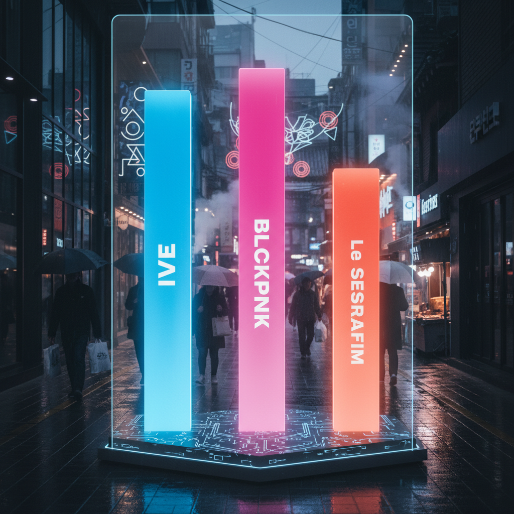 Content image illustrating a holographic brand rank chart over a Seoul alley, explaining the ranking concept