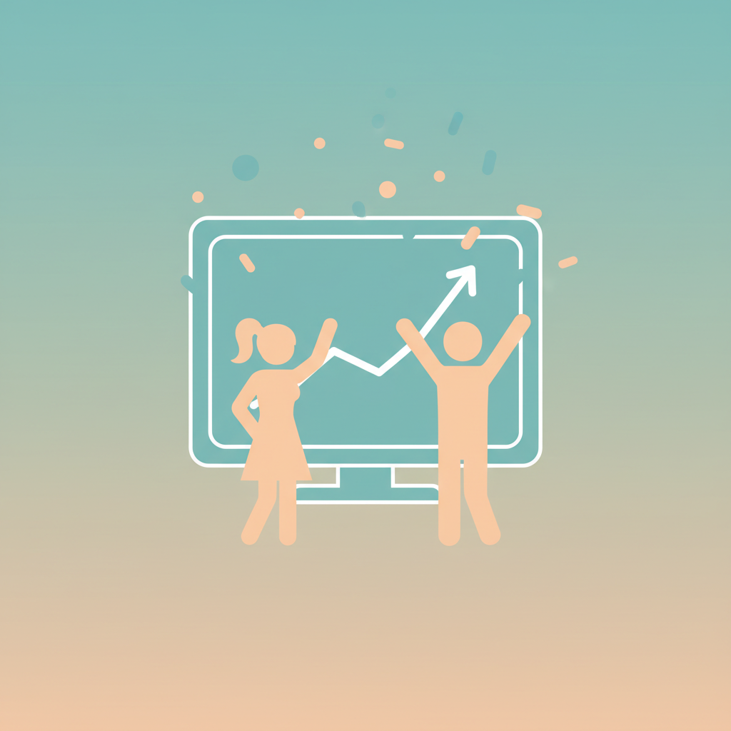 TV screen with rising ratings graph and two silhouettes celebrating, symbolizing IU's proposal acceptance boosting ratings