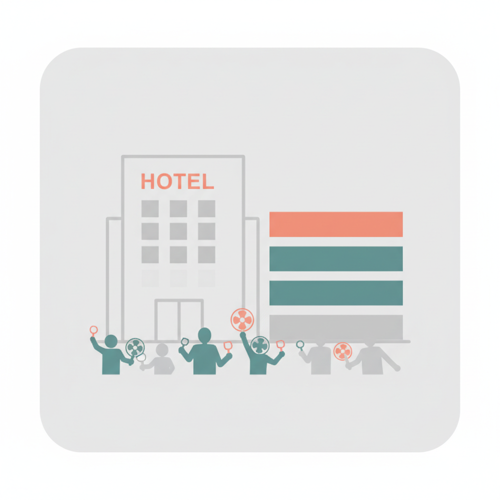 Hotel icon with rising bars indicating price surge due to BTS concert demand