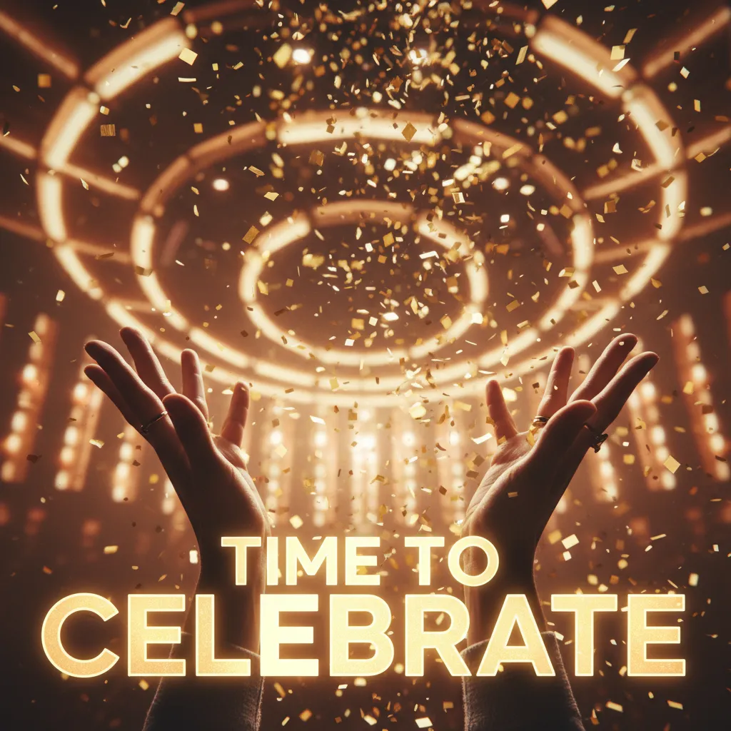 Hands releasing golden confetti against a blurred stage light background