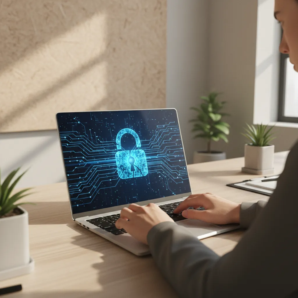 Content image of hands on a laptop with data leak visual, illustrating the privacy breach concept