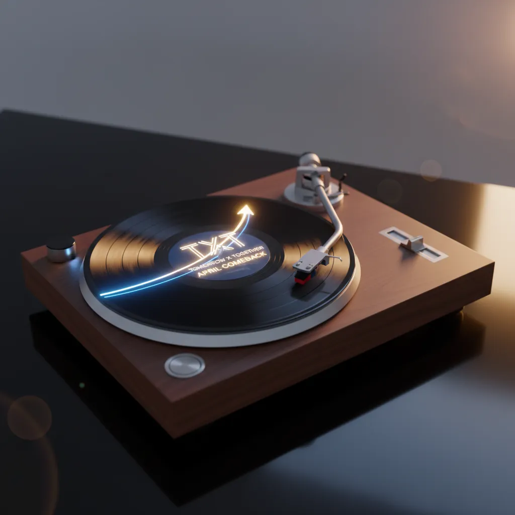 Turntable with vinyl showing rising curve representing Oricon record