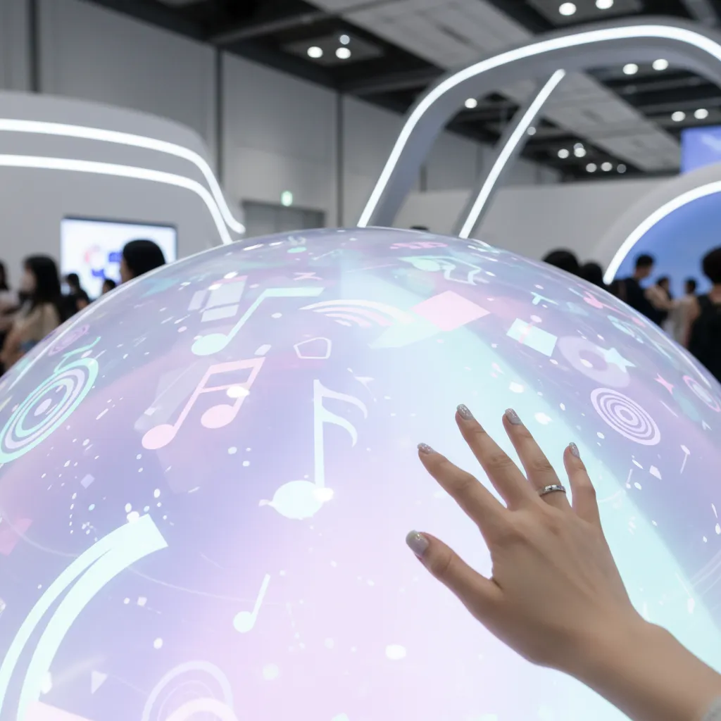 Interactive light dome installation at the festival, showing a hand reaching towards glowing patterns