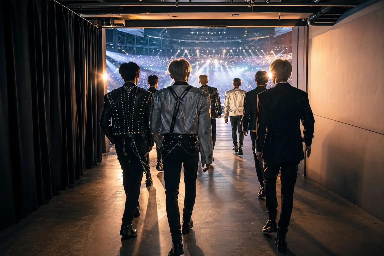 Backstage K-pop festival scene evoking the Music Bank Barcelona 2026 lineup