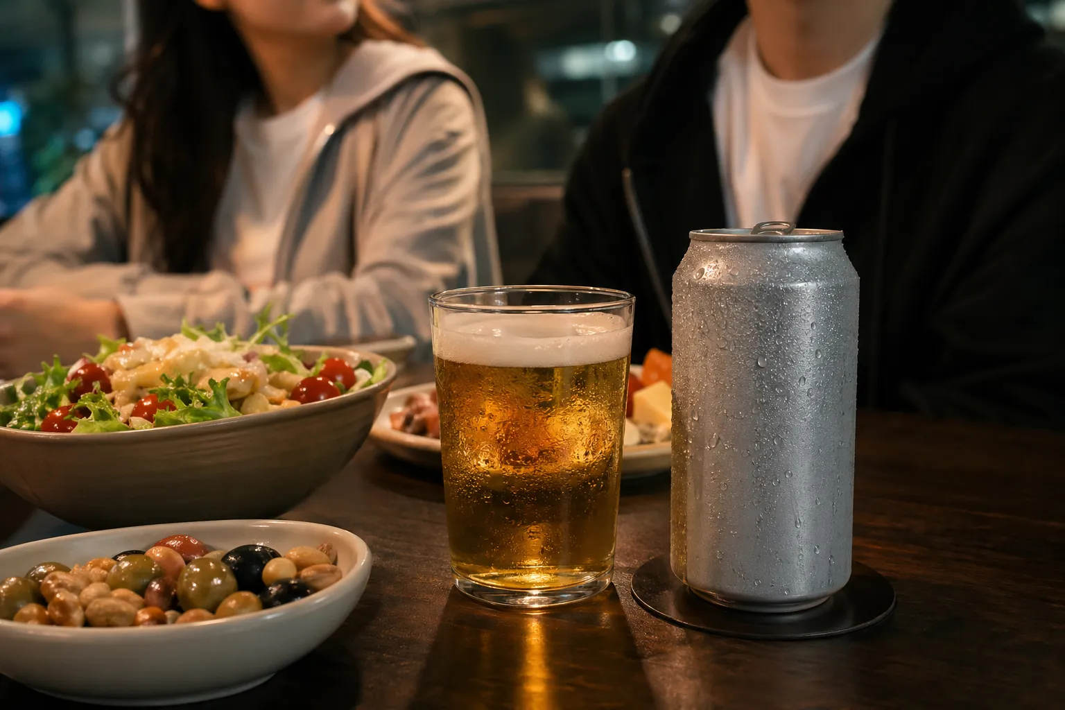 Alcohol-free beer and light food reflect Korea’s low-calorie sober curious drinking trend.