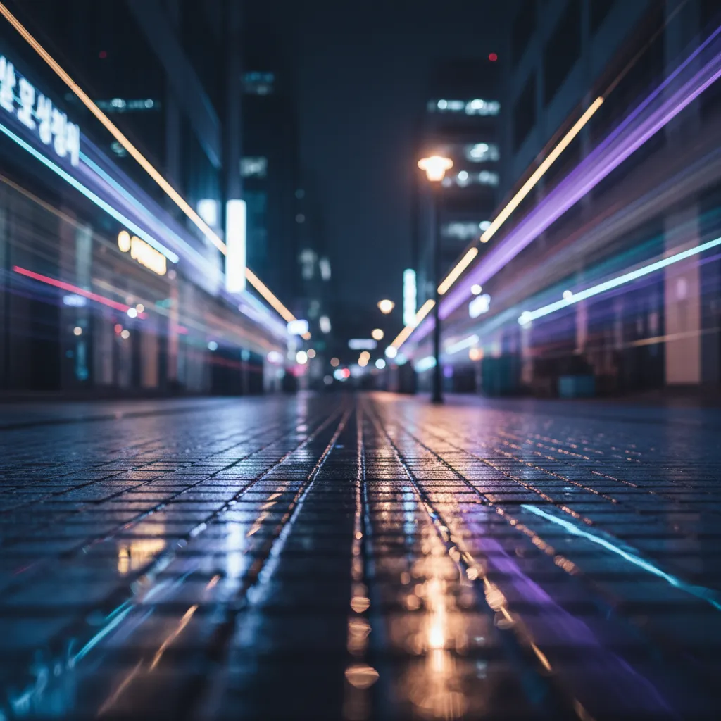 Seoul street vibe reinforcing the contemporary K‑culture atmosphere