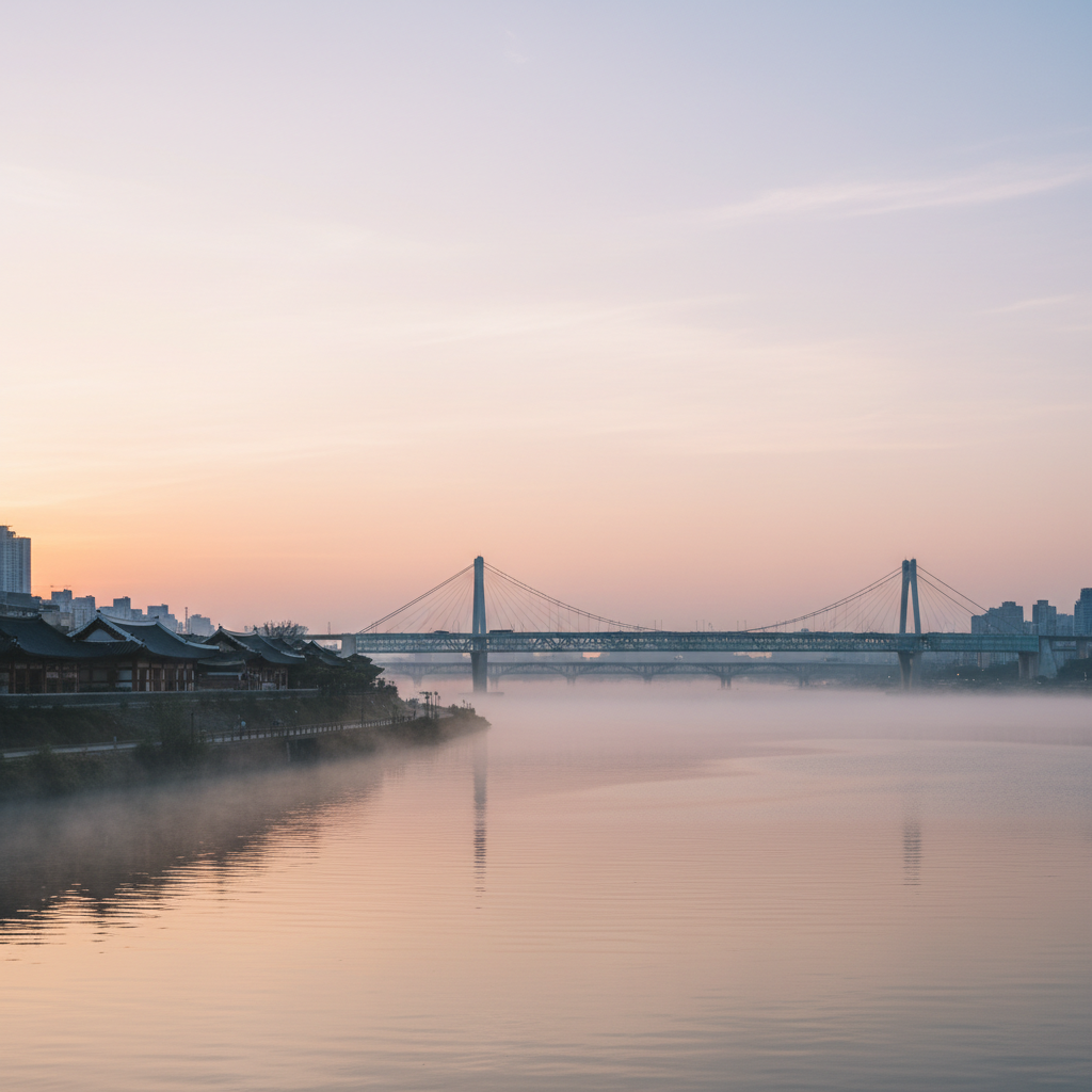 Supporting image of Han River sunrise reflecting Korean aesthetics and contemporary culture.