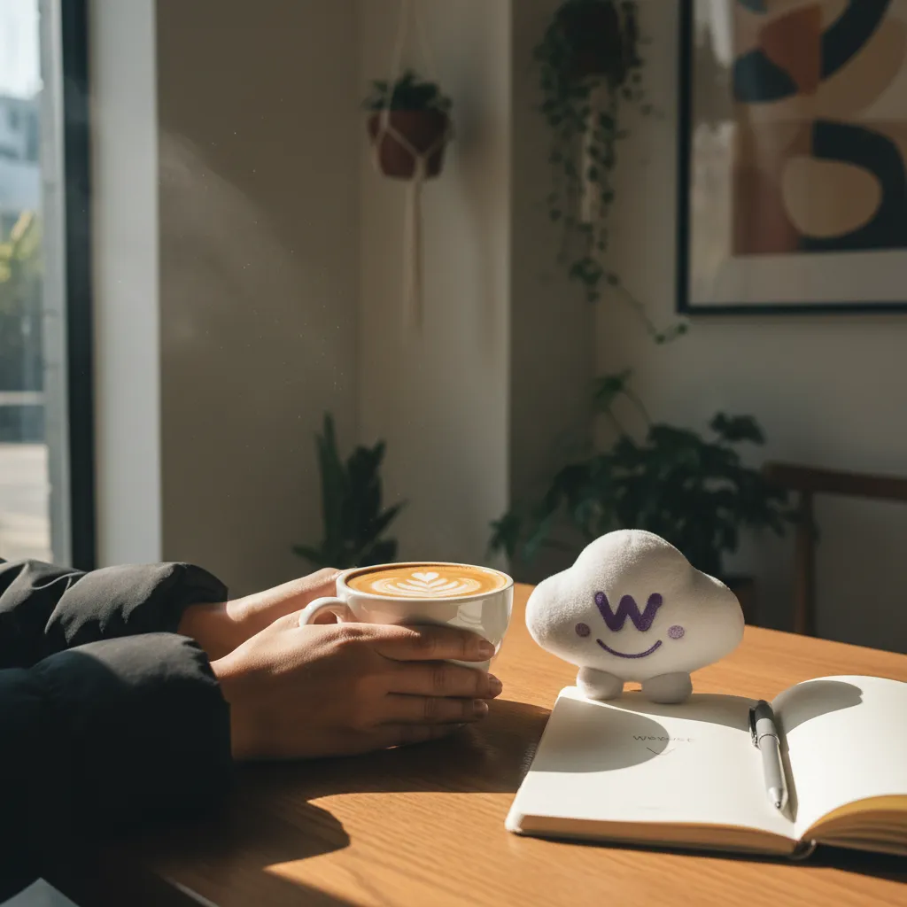 Supporting image of hands with coffee and Weverse plush in a Seoul cafe, conveying the community mood around HYBE Weverse