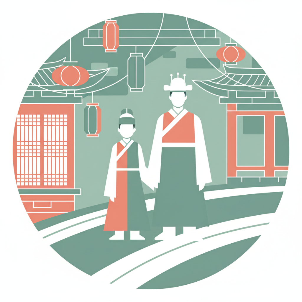 A blend of traditional Korean pattern and modern street elements, conveying the fusion of history and contemporary culture.