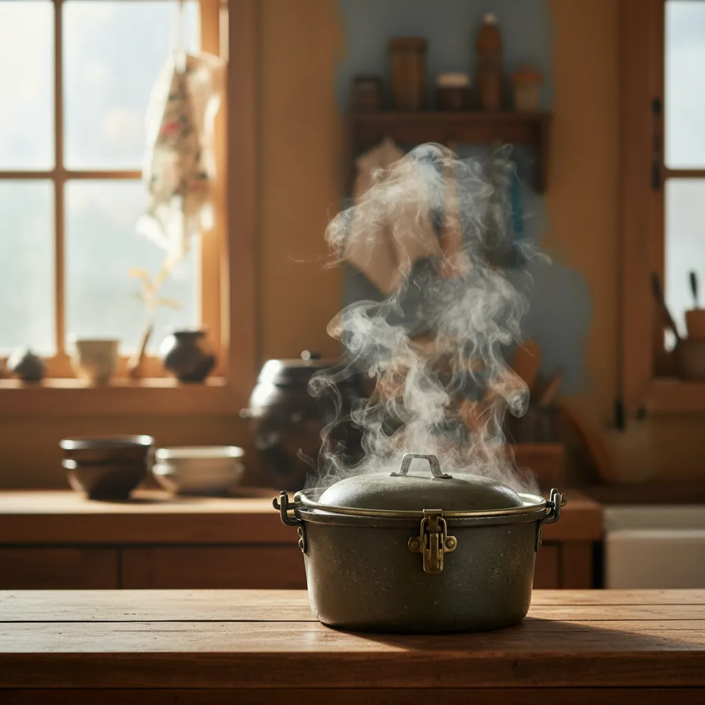 A military cooking pot on a kitchen counter with morning light, hinting at Park Ji-hoon's upcoming military cook enlistment