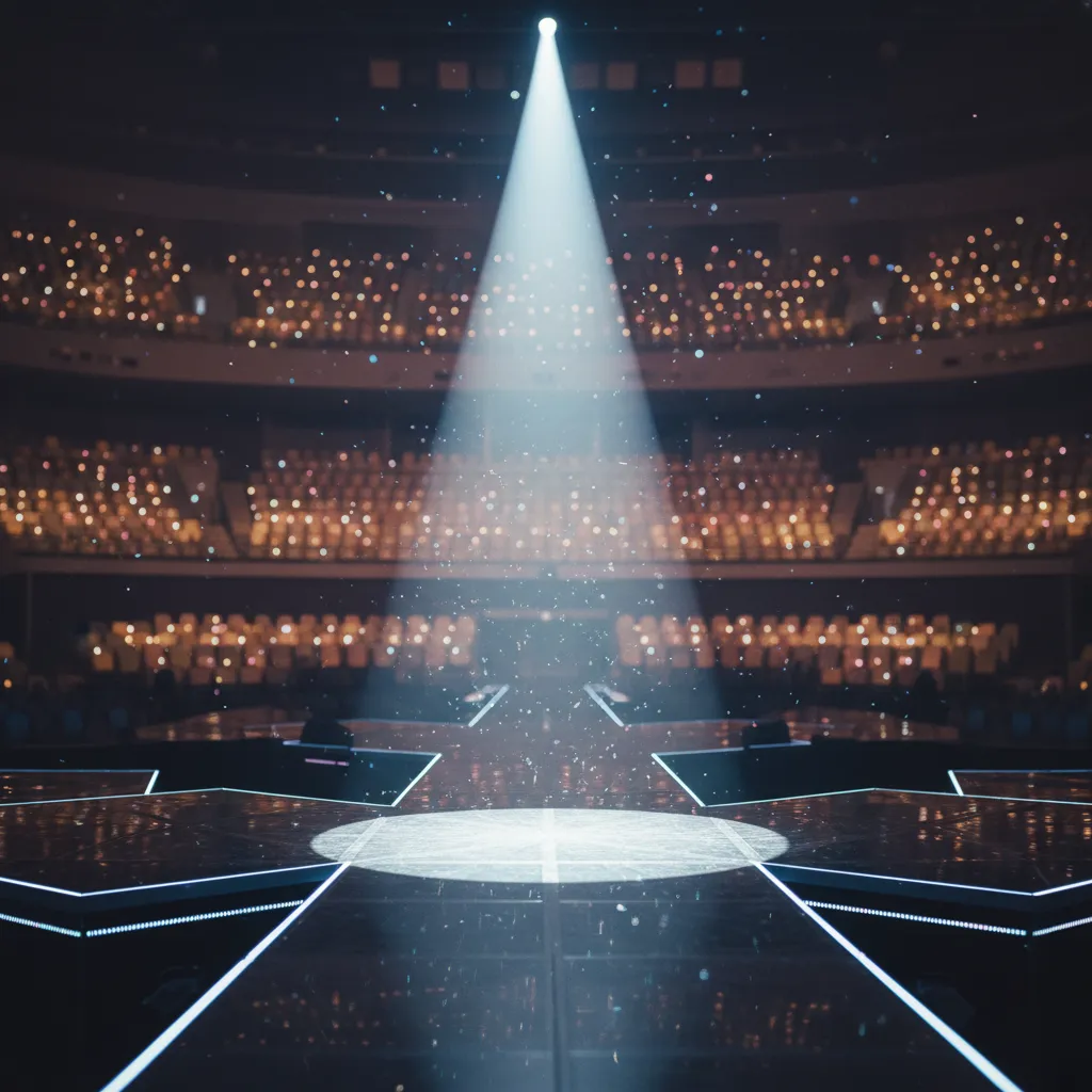 Empty stage with spotlight, evoking the anticipation of Flare U's debut.